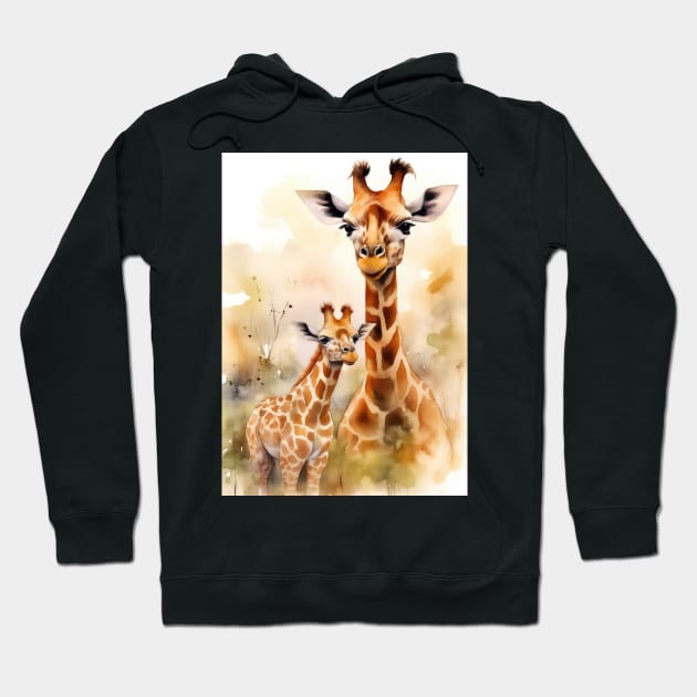 Baby giraffe with mom Hoodie by RosaliArt